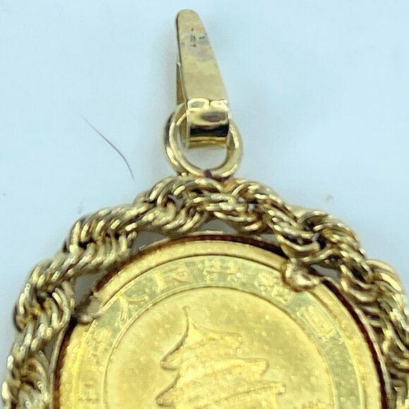 1992 China Panda 1/20oz 5 yuan gold coin 14k Rope link bezel 2.6g JR9342 - Picture 6 of 7